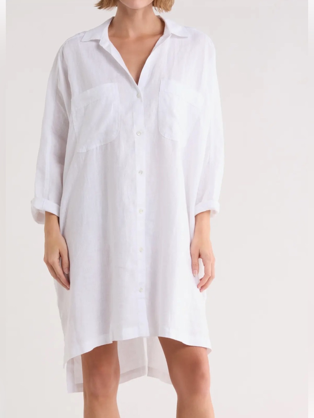 James Perse White Button-Front Linen Dress